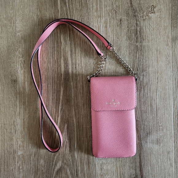 Kate Spade Carolina Coral Pink Leather Larchmont Avenue Phone Crossbody - Picture 1 of 4